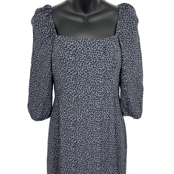 Abercrombie Fitch Dress Women Small S Midi 3/4 Puff Sleeve Leopard Square New - Picture 2 of 11